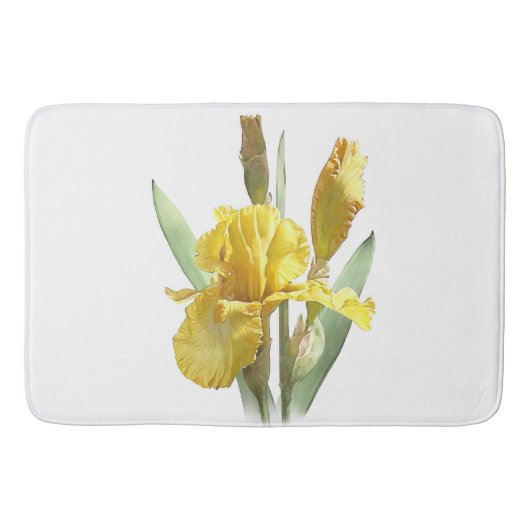 Yellow Bearded Iris Flower Botanical Design Badematte (Vorderseite)