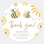 Yellow Bee and Sunflower First Bee Day Vielen Dank Runder Aufkleber (Vorderseite)