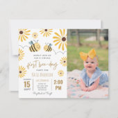 Yellow Bee Sunflower Virtual First Bee Day Foto Einladung (Vorderseite)