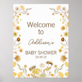 Yellow Bee Wildblumen Babydusche Begrüßungszeichen Poster (Vorne)