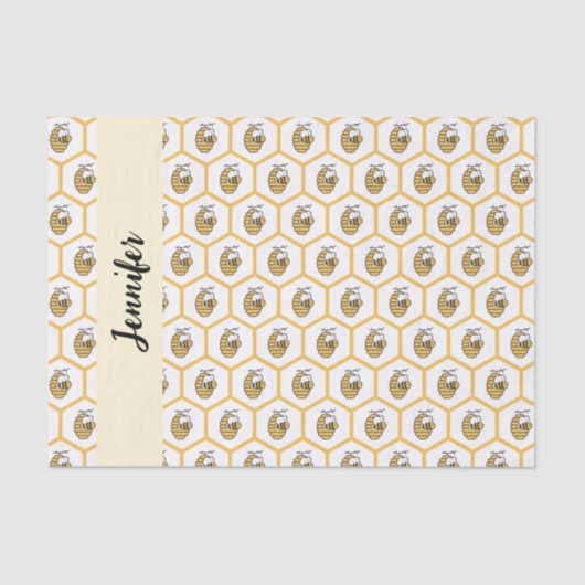 Yellow Beehive and Bumblebee Pattern Monogram Name Seidenpapier (Vorderseite)