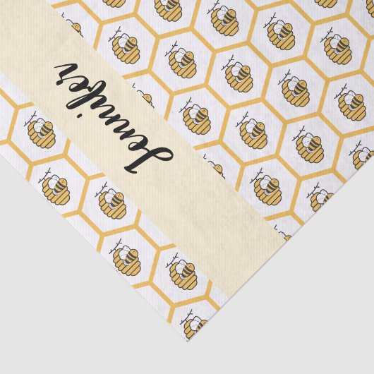 Yellow Beehive and Bumblebee Pattern Monogram Name Seidenpapier (Ausschnitt)
