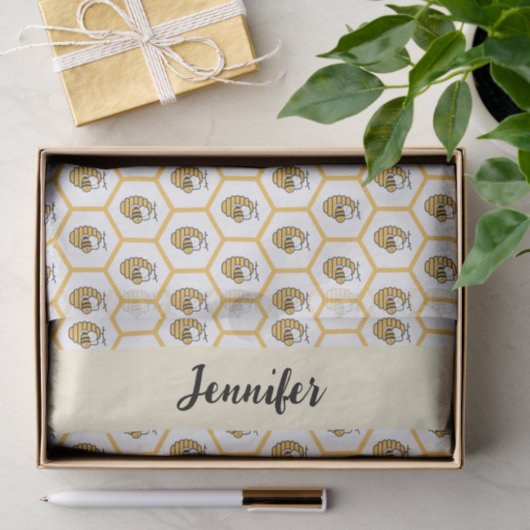 Yellow Beehive and Bumblebee Pattern Monogram Name Seidenpapier (Geschenk)