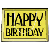 Yellow Beveled Happy Birthday Art Deco Große Geschenktüte (Vorderseite)