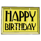 Yellow Beveled Happy Birthday Art Deco Große Geschenktüte (Rückseite)