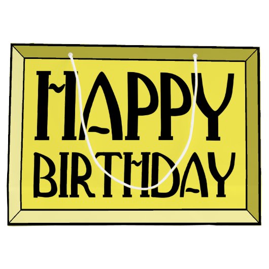 Yellow Beveled Happy Birthday Art Deco Große Geschenktüte (Rückseite)