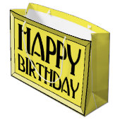 Yellow Beveled Happy Birthday Art Deco Große Geschenktüte (Rückseite Schrägansicht)