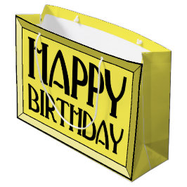 Yellow Beveled Happy Birthday Art Deco Große Geschenktüte