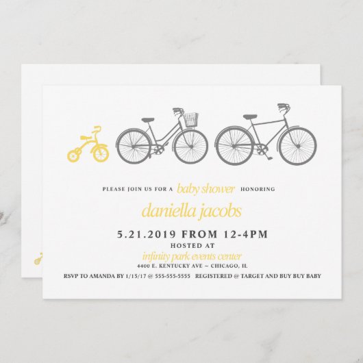 Yellow Bicycle Baby Shower Einladung (Vorne/Hinten)