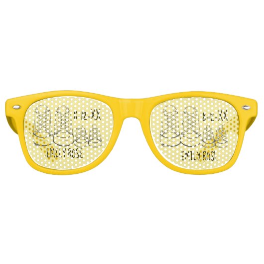 Yellow Big Little Shoes New Baby Dusche Gefallen Partybrille (Vorderseite)