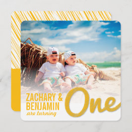 Yellow Big Sketch One Twin Baby 1. Geburtstag Part Einladung