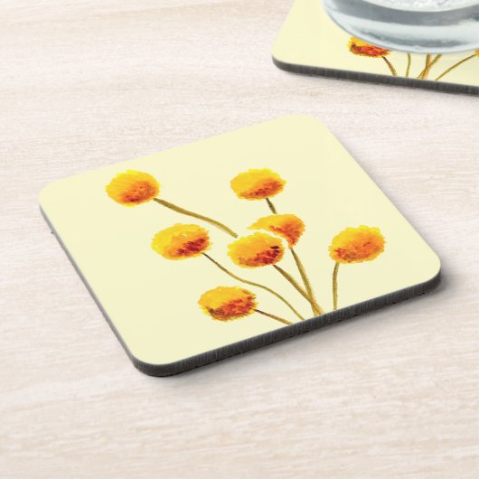 Yellow Billy Button gebürtige australische Blume Getränkeuntersetzer (Linke Seite)