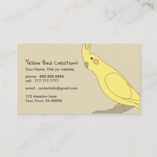 Yellow Bird Cockatile Business Card Visitenkarte (Rückseite)