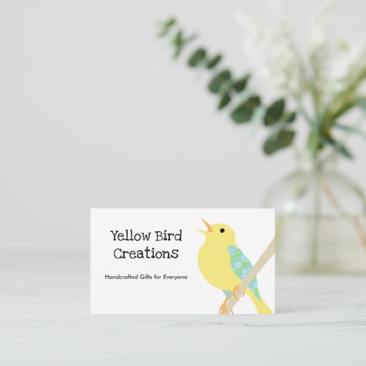 Yellow Bird Patchwork Business Card Visitenkarte (Stehend Vorderseite)