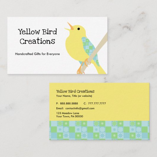 Yellow Bird Patchwork Business Card Visitenkarte (Vorne/Hinten)