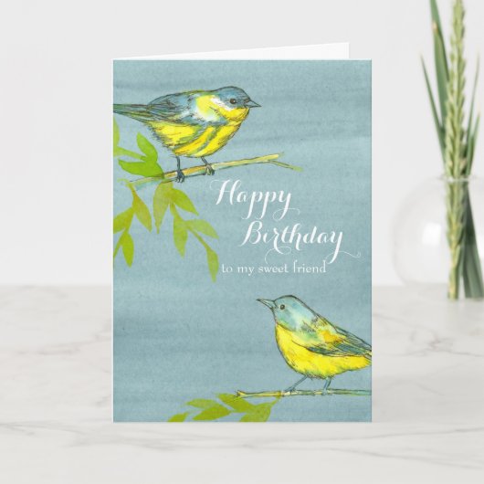 Yellow Birds Happy Birthday Friend Karte (Vorderseite)