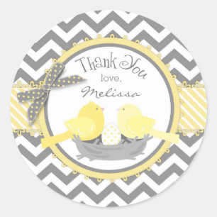 Yellow Birds Nest Egg Zickzack Print Danke Runder Aufkleber