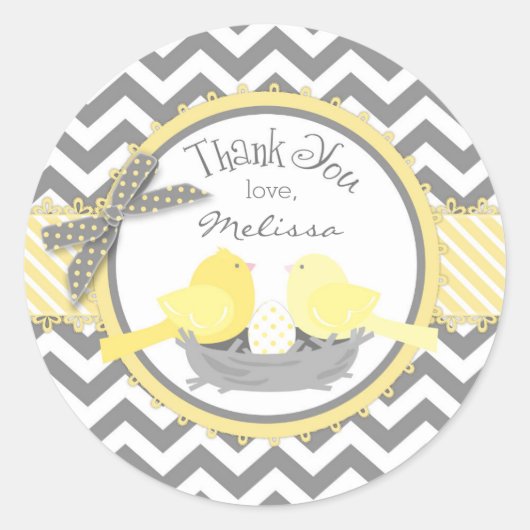 Yellow Birds Nest Egg Zickzack Print Danke Runder Aufkleber (Vorderseite)