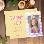 Yellow Birthday Thank you Kids Girl Photo  Postkarte<br><div class="desc">Yellow Birthday Thank you Kids Girl Photo Postcard. Personalized birthday thank you postcard for girls with photo and text I love your wonderful gift. Cute yellow and pink birthday thank you card for your friends and family. Upload your photo and personalize the postcard with your name and text. The postcard...</div>