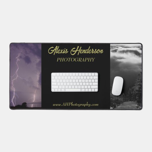 Yellow & Black 2 Photo Business Name & Wesbite Schreibtischunterlage (Tastatur & Maus)