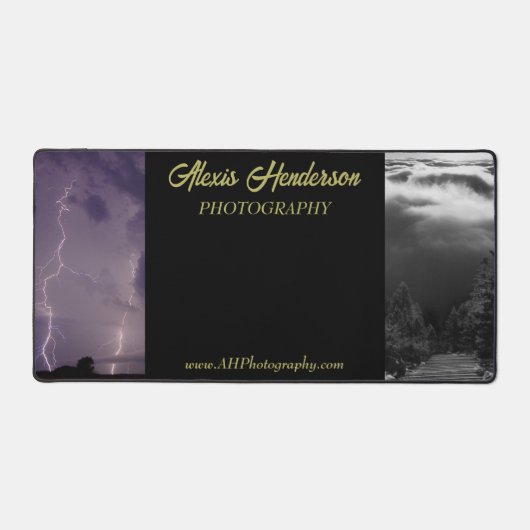 Yellow & Black 2 Photo Business Name & Wesbite Schreibtischunterlage (Vorderseite)