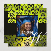 YELLOW BLACK ABSCHLUSS DAMASK MONOGRAMM Champagner Einladung (Vorne/Hinten)