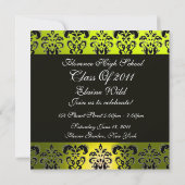 YELLOW BLACK ABSCHLUSS DAMASK MONOGRAMM Champagner Einladung (Rückseite)