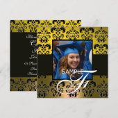 YELLOW BLACK ABSCHLUSS DAMASK MONOGRAMM Champagner Einladung (Vorne/Hinten)