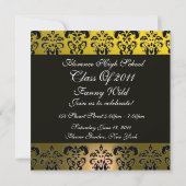YELLOW BLACK ABSCHLUSS DAMASK MONOGRAMM Champagner Einladung (Rückseite)