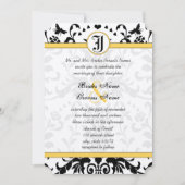 Yellow Black Bubble Bee Damask Wedite Einladung (Vorderseite)