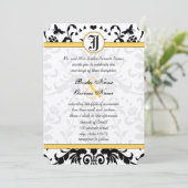 Yellow Black Bubble Bee Damask Wedite Einladung (Stehend Vorderseite)