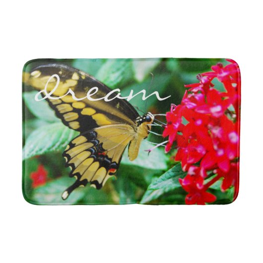 Yellow Black Butterfly Fotografy Dream Script Badematte (Vorderseite)