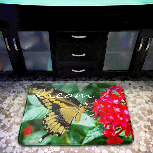 Yellow Black Butterfly Fotografy Dream Script Badematte