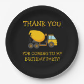 Yellow Black Cement Truck Kind's Birthday Dank Pappteller (Vorderseite)