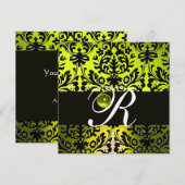 YELLOW BLACK DAMASK MONOGRAM TOPAZ Champagner Einladung (Vorne/Hinten)