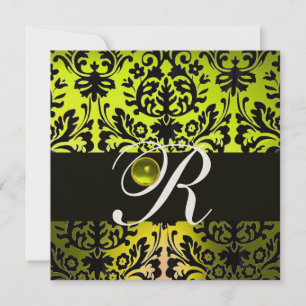 YELLOW BLACK DAMASK MONOGRAM TOPAZ Champagner Einladung