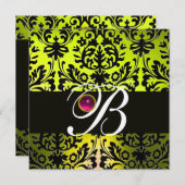 YELLOW BLACK DAMASK MONOGRAMM PINK LILA Amethyst Einladung (Vorne/Hinten)