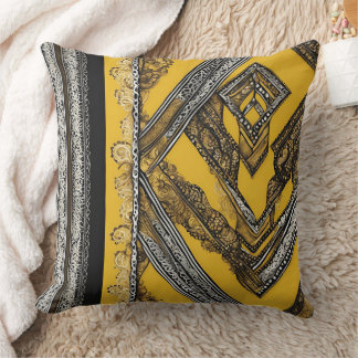 Yellow & black geometric patterns AI art Kissen