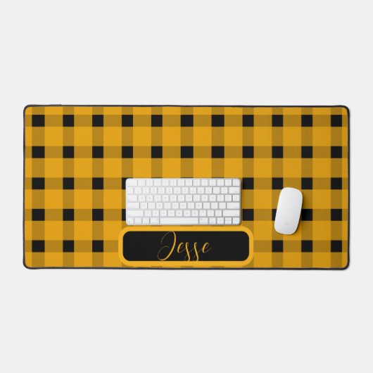 Yellow Black Gingham Pattern Schreibtischunterlage (Tastatur & Maus)