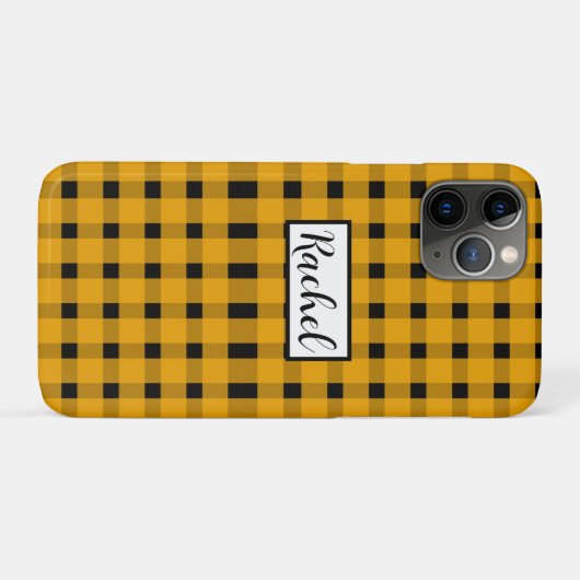Yellow Black Gingham Personalisiert Case-Mate iPhone Hülle (Rückseite (Horizontal))