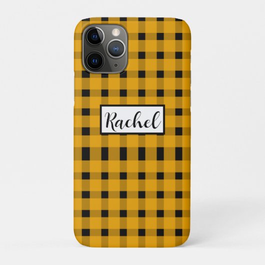 Yellow Black Gingham Personalisiert Case-Mate iPhone Hülle (Rückseite)