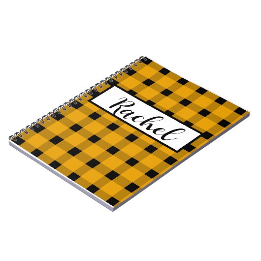 Yellow Black Gingham Personalisiert Notizblock (Linke Seite)