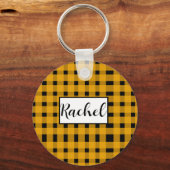 Yellow Black Gingham Personalisiert Schlüsselanhänger (Vorderseite)