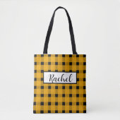 Yellow Black Gingham Personalisiert Tote Bag Tasche (Vorderseite)