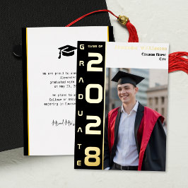 Yellow Black Grad Photo Gold Foil Announcement Folieneinladung