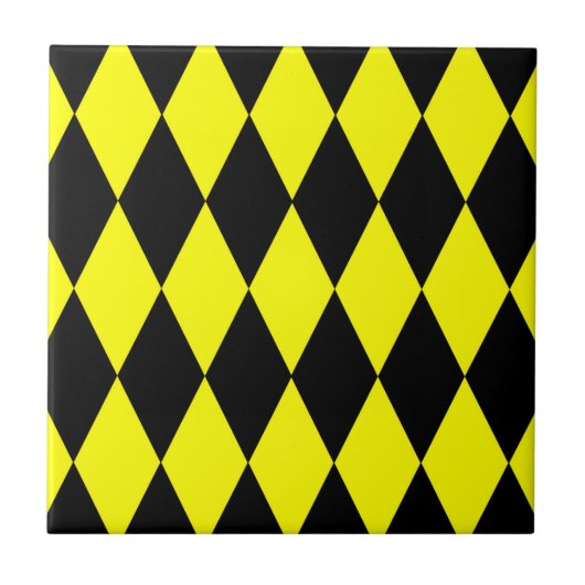 Yellow Black Harlequin Diamonds Checkers Design  Fliese (Vorderseite)