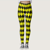 Yellow Black Harlequin Diamonds Checkers Design Leggings (Vorderseite)