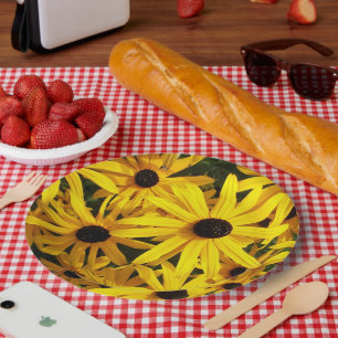 Yellow Black Mit Augen Susans Floral Pappteller