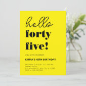Yellow Black Modern 45. Geburtstag Einladung (Stehend Vorderseite)