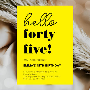 Yellow Black Modern 45. Geburtstag Einladung